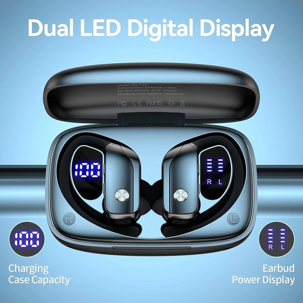 T16 True Wireless EARBUD HEADPHONE, 5.0 Dual LED Display, Black NEW SEALED - Picture 3 of 3
